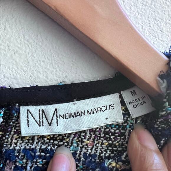 Neiman Marcus Women's Knitted Tweed Short Sleeve Blue Multicolor Blouse Size M - Picture 5 of 7
